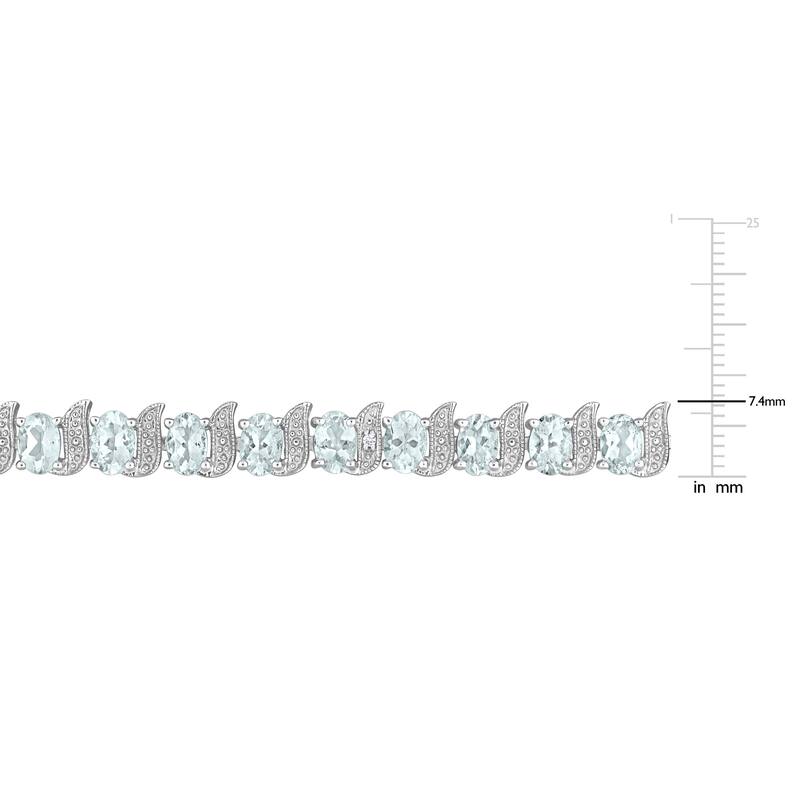 Miadora 11 1/5ct TGW Oval Aquamarine Diamond Accent S Link Tennis Bracelet Sterling Silver