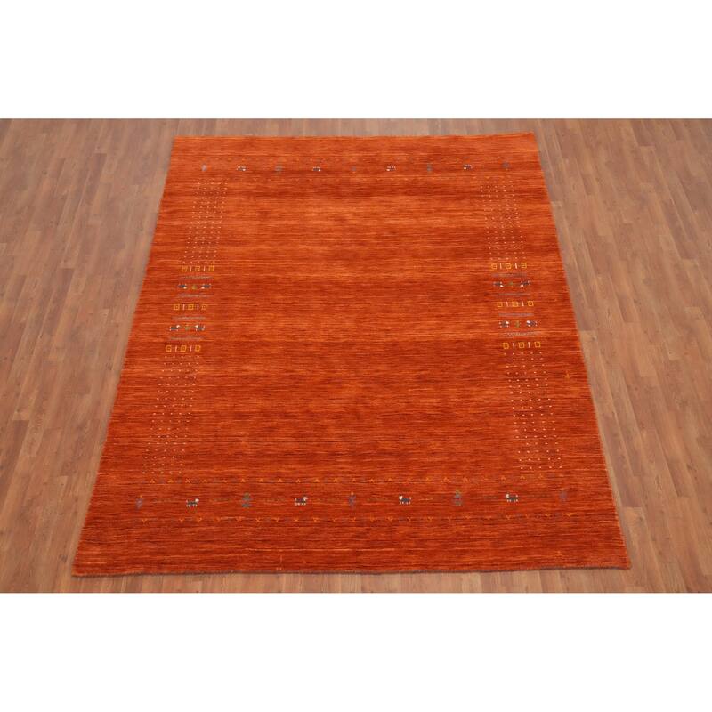 Hand Knotted Oriental 100% Wool Carpet Tribal Animal Pictorial Oranges & Rust Gabbeh Area Rug - 9' 7'' X 7' 9''