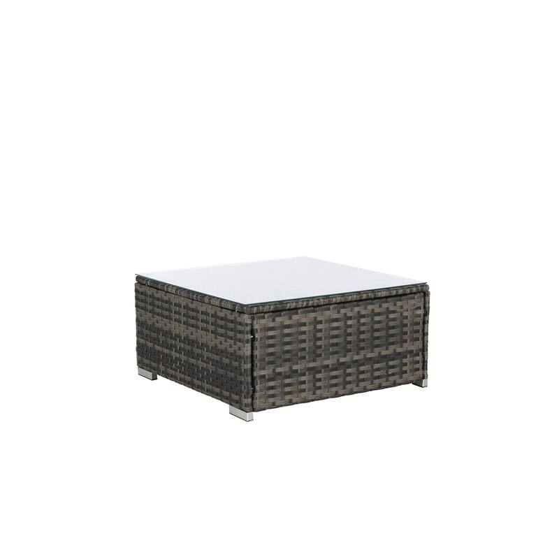 8-Piece Outdoor Patio Rattan Modular Sectional Sofa Set with Tempered Glass Coffee Table
