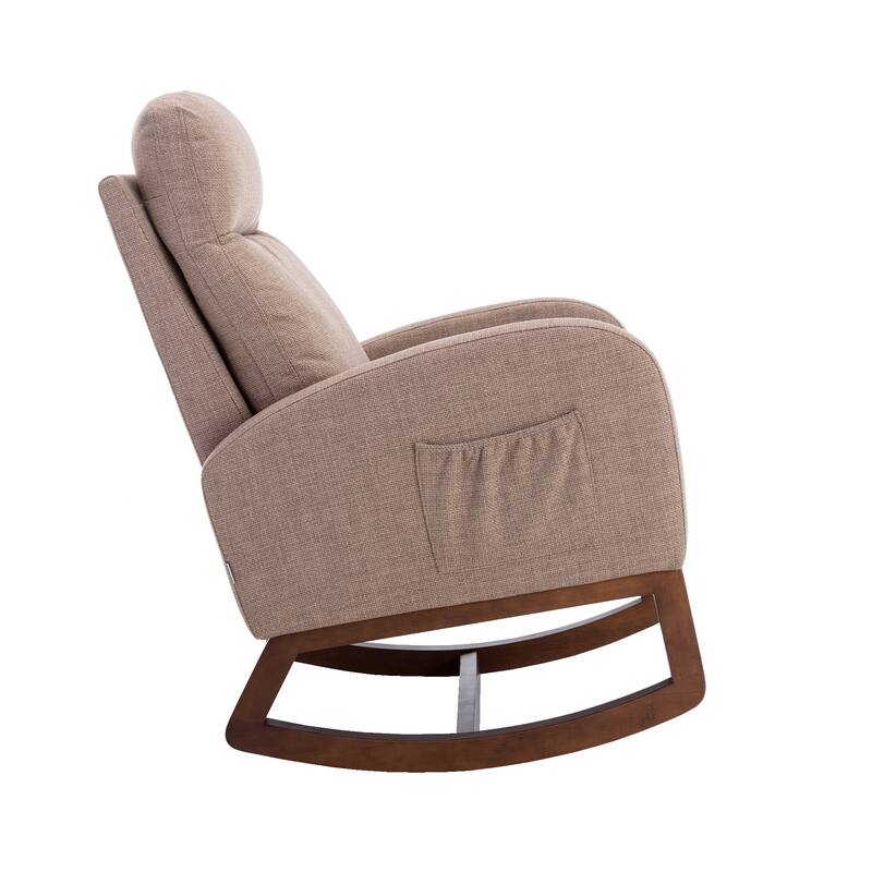 Modern 27" Upholstered Rocking Chair with Wood Legs and Side Pocket