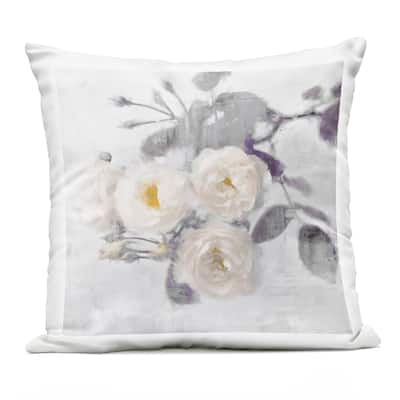 Stupell White Blooms on Grey Printed Outdoor Throw Pillow Design by Emily Ford