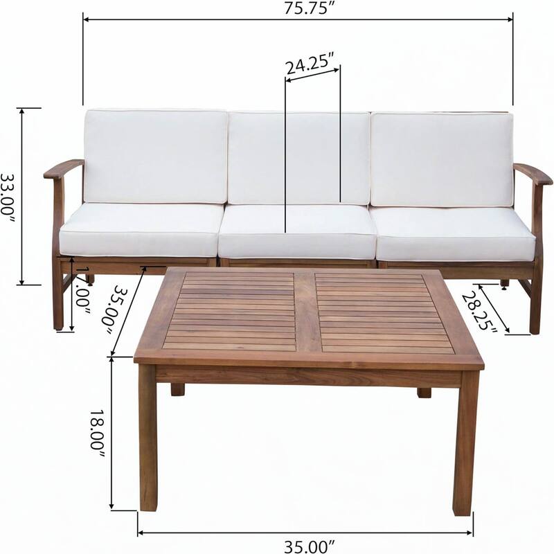 Outdoor 3 SEATER SOFA AND TABLE SET, CREAM