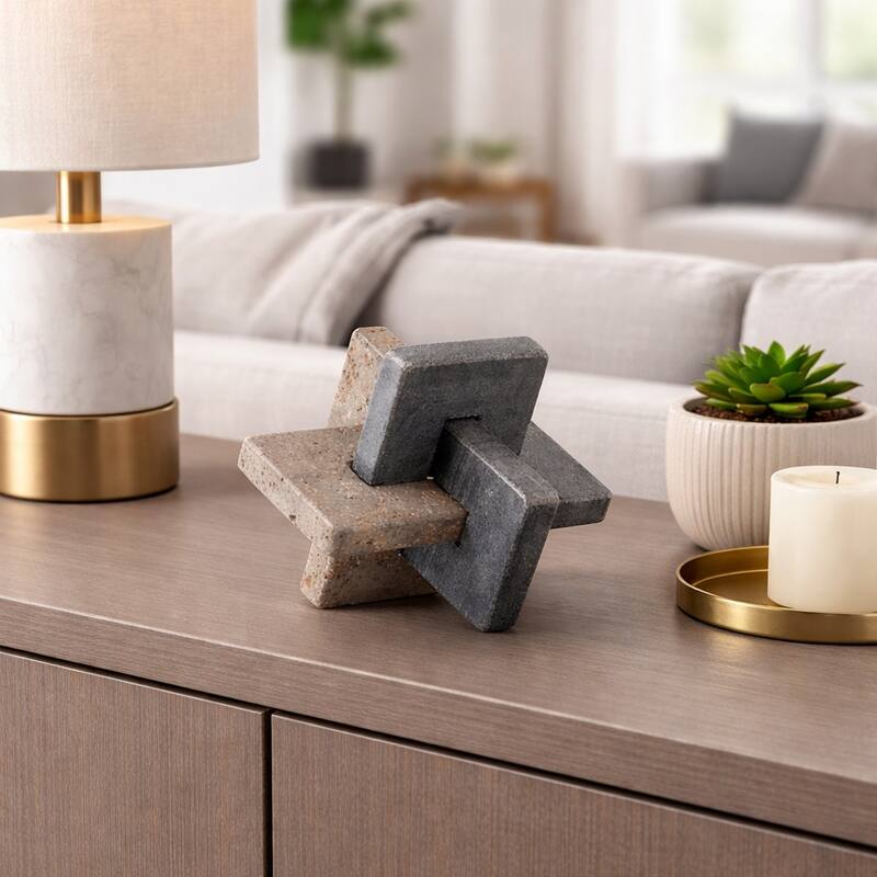 Modern Marble Travertine Knot Sculpture - Black - 7.0"