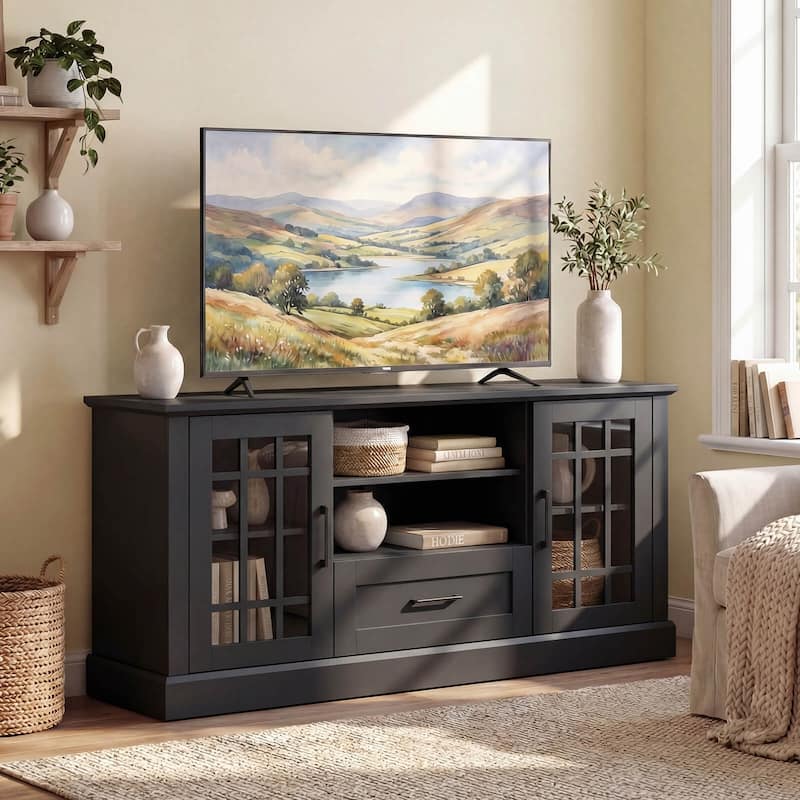 Costway Farmhouse TV Stand for TVs up to 70" Media Center with Glass - See Details