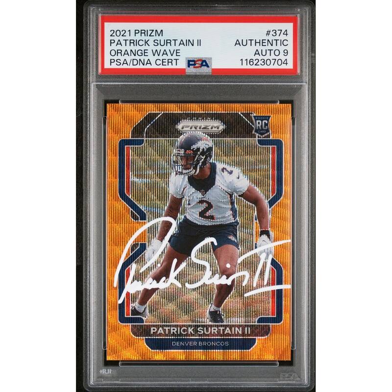 Patrick Surtain II 2021 Panini Prizm Orange Wave Signed Football Rookie Card #374 Auto Graded PSA 9 55/60 Cert # 116230704
