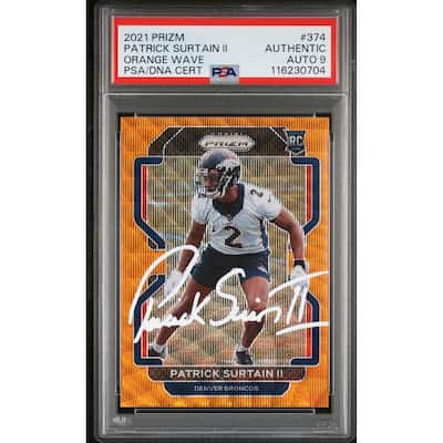 Patrick Surtain II 2021 Panini Prizm Orange Wave Signed Football Rookie Card #374 Auto Graded PSA 9 55/60 Cert # 116230704