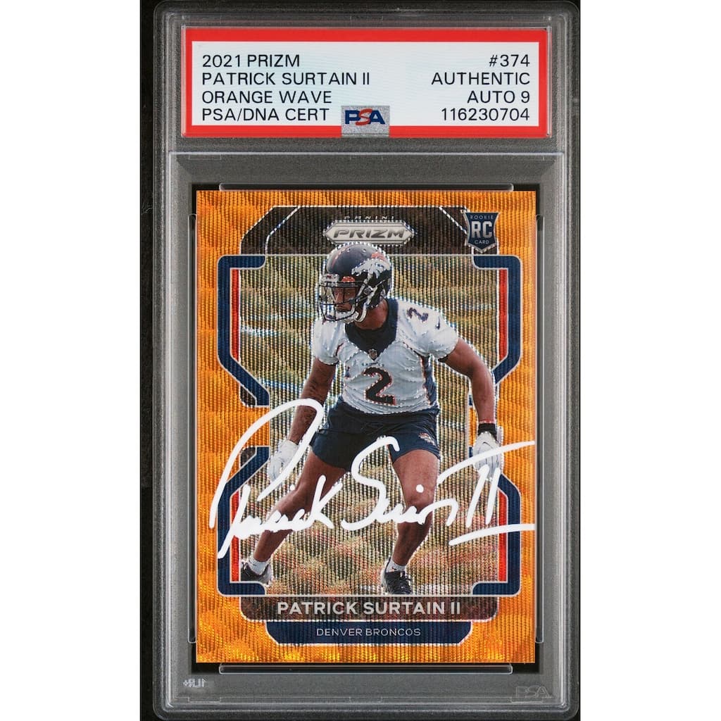 Patrick Surtain II 2021 Panini Prizm Orange Wave Signed Football Rookie Card #374 Auto Graded PSA 9 55/60 Cert # 116230704