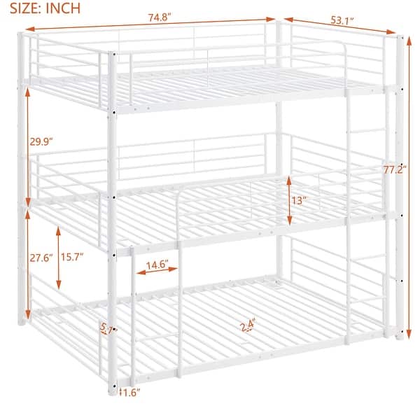 White Industrial Charm Full-Full-Full Metal Triple Bed with Built-in Ladder