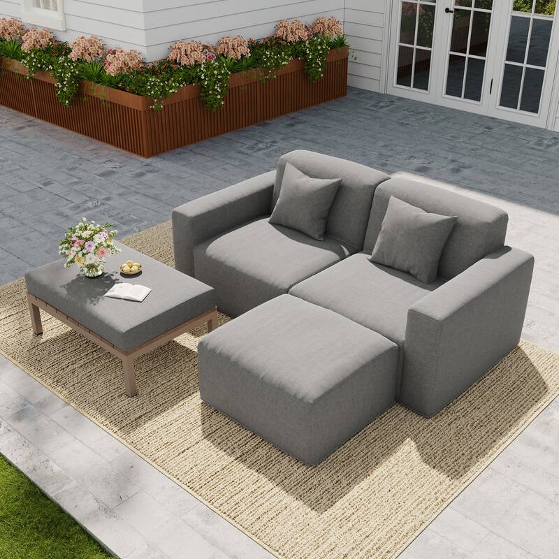 No Assembly Outdoor Patio Modular Sofa with Ottoman, Coffee Table