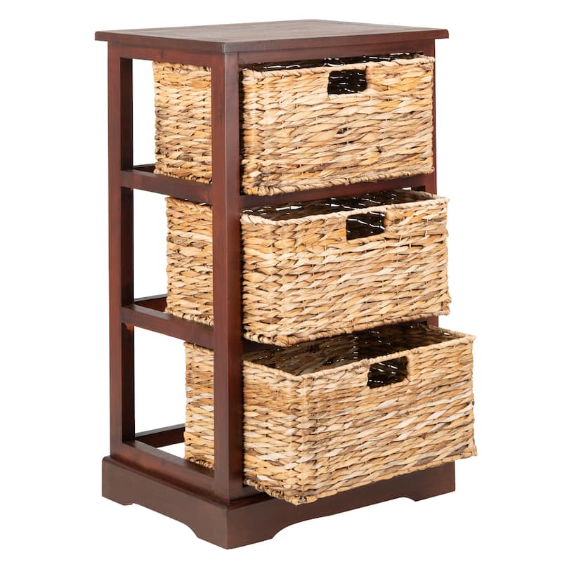 SAFAVIEH Evaline Distressed Black 3 Wicker Basket Storage Unit - 17.3" x 13.4" x 29.5" - 17Wx13Dx30H