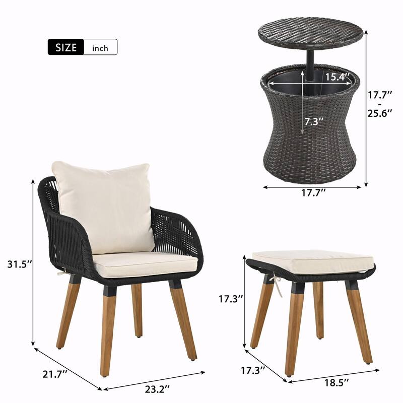 5-Piece Patio Furniture Conversation Set with Wicker Cool Bar Table and Ottomans