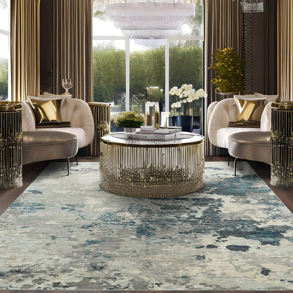 Hand Knotted Gray Tibetan Wool Modern Oriental Area Rug - 7' 10'' x 9' 11''