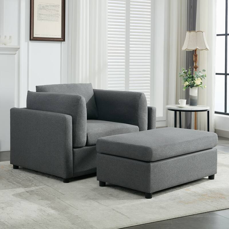 Modern Oversized Armchair with Ottoman, Single Sofa with Lumbar Support, Accent Chair, Reading Chair for Bedroom, Living Room