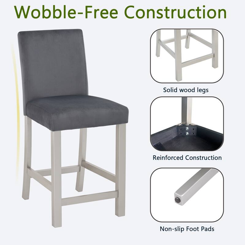 GDFStudio - Noir Modern Upholstered Wood Counter Height Dining Chairs Set, Padded Seat & Non-slip Feet Pads, Set of 4