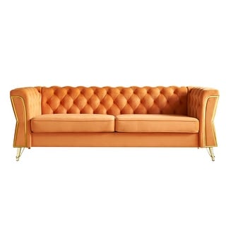 Velvet Upholstered 3-Seater Sofa with Deep Tufted Diamond Seam Shape ...