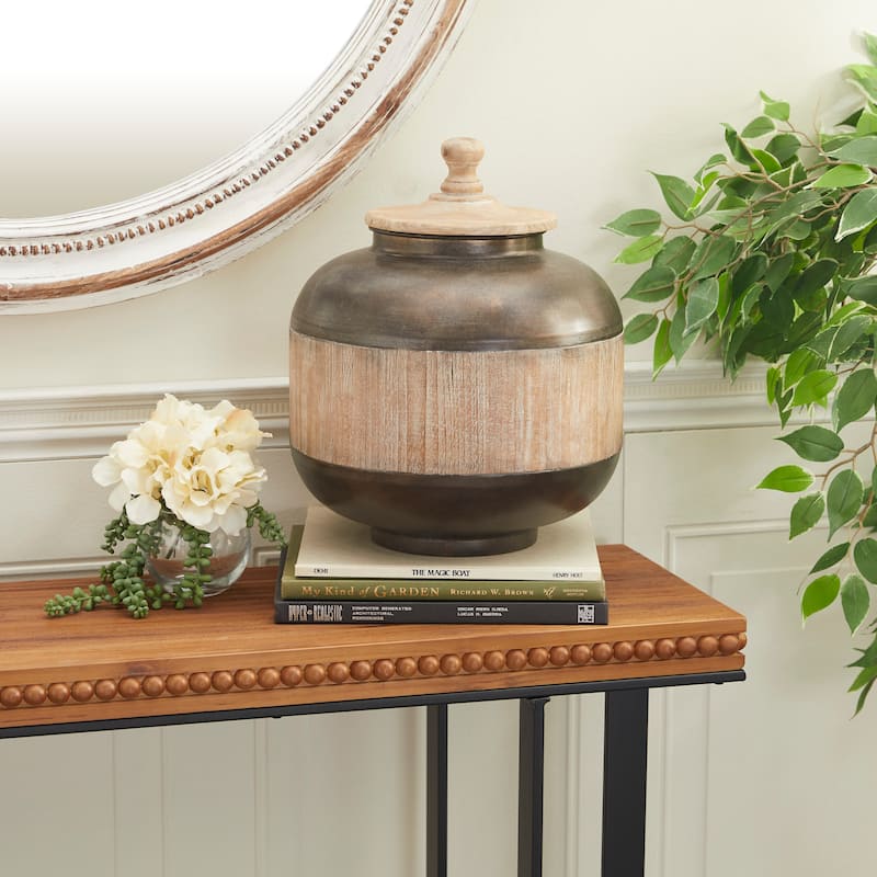 Brown Metal Living Room Decorative Jars with Wood Lids