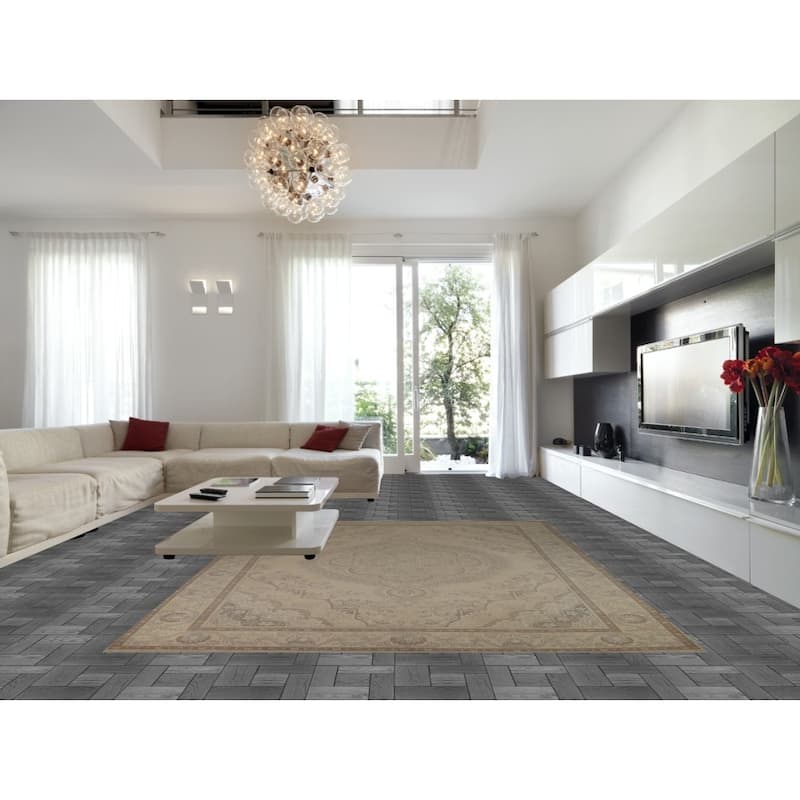 Floral Beige Tabriz Persian Area Rug Hand-Knotted Wool Carpet - 9'6"x 12'10"