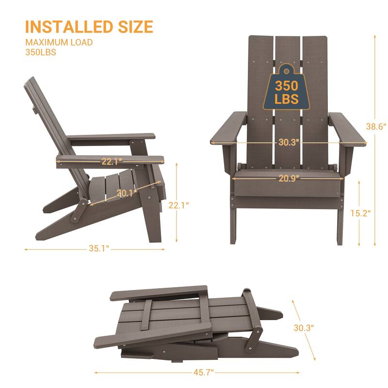 LIVOOSUN Foldable Adirondack Chair,Outdoor Wood-Grain Chair