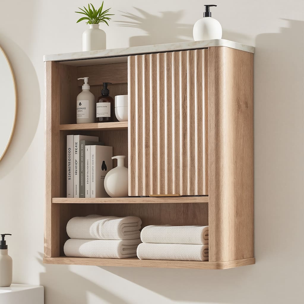 Modern Fluted Bathroom Wall Cabinet, Wall-mounted Storage Organizer