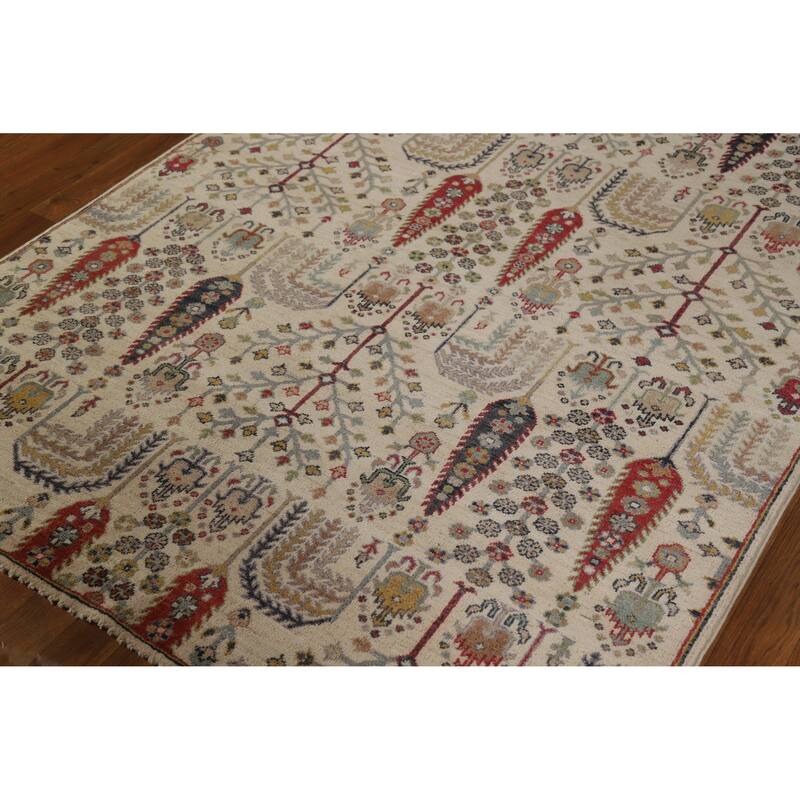 Hand Knotted Oriental 100% Wool Carpet Traditional All-Over Beige & Ivories Ziegler Area Rug - 6' 7'' X 5' 0''