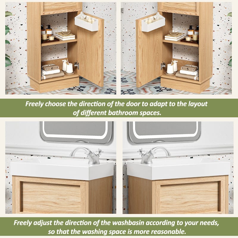 GDFStudio - Nora Vanity MDF Bathroom Cabinet with Reversible Resin Sink Adjustable Shelf - 15.75"