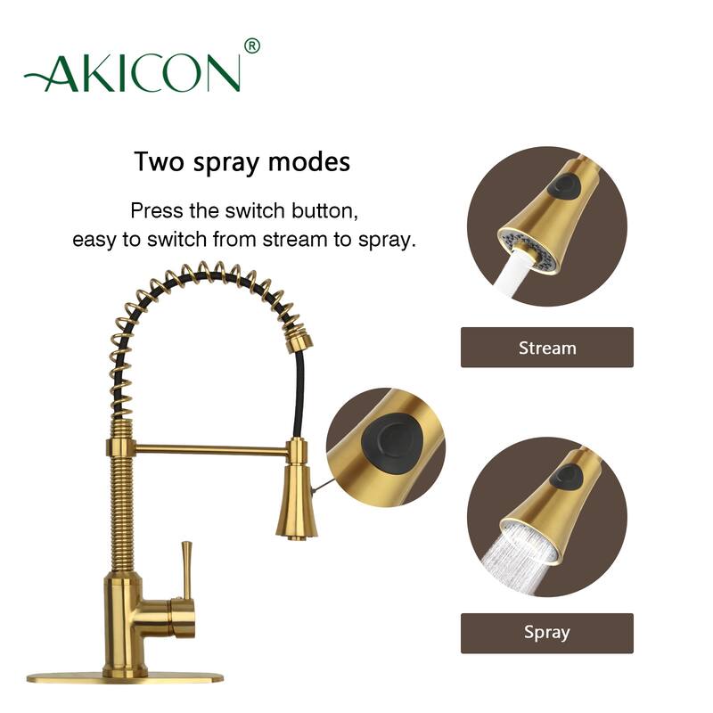 Single-Handle Deck Mount Gooseneck Pull-Down Sprayer Kitchen Faucet with Deck Plate and Handles