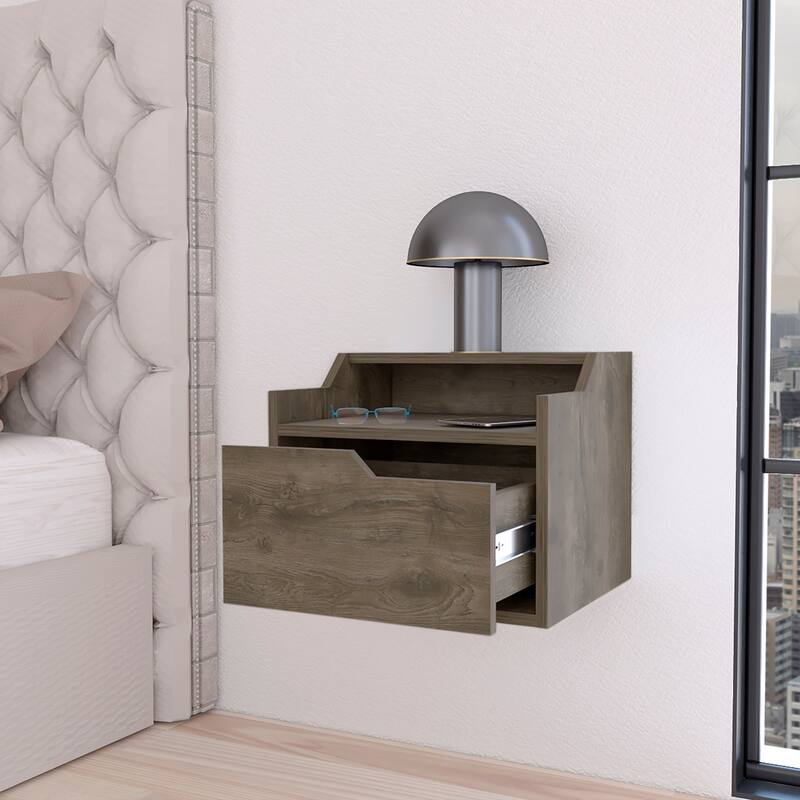 Modern Dual-Shelf Floating Nightstand in Dark Brown with Wall-Mountable Design
