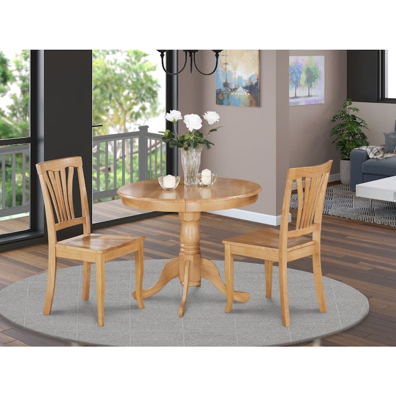 HomeStock 3-Pc Natural Oak Finish Solid Wood Top - Dining Room Set - Seats 4