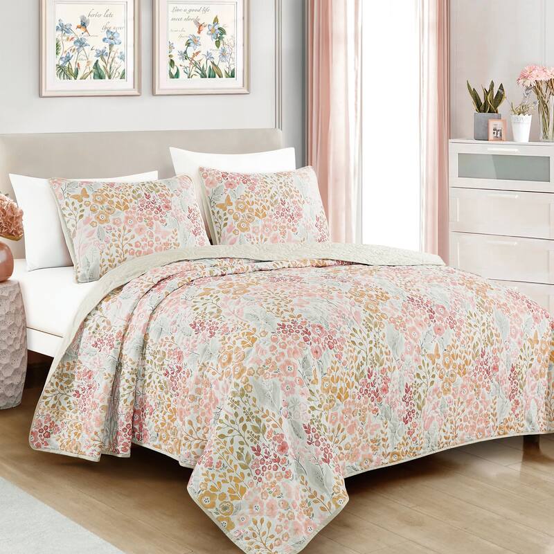 Lage Luxury 3 Piece Reversible Bedspread - Multi-Color - Oversized Queen