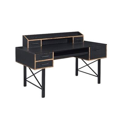 Industrial Computer Desk with 5 Storage Drawers , Side Metal Drawer Glide , One Tier Shelf Above Table Top