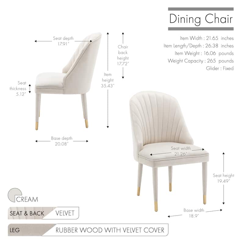 Porthos Home Wren Velvet Dining Chairs with Velvet Covered Rubberwood Legs, Set of 2