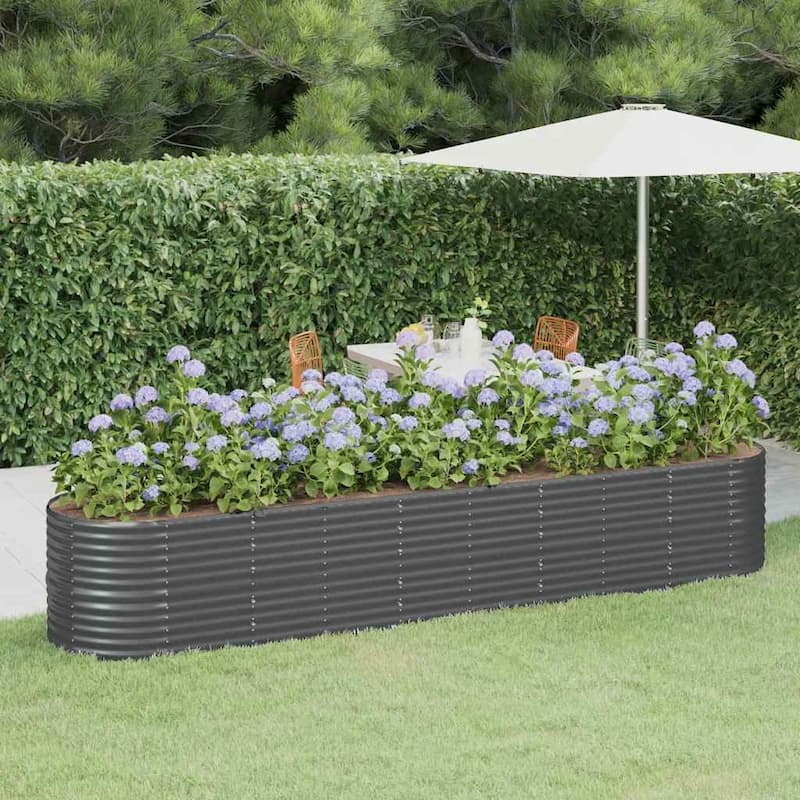vidaXL Raised Garden Bed Raised Flower Bed Galvanized Steel Outdoor Planter - 144.9"x31.5"x26.8" - Anthracite