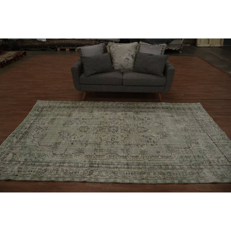 Hand Knotted Oriental 100% Wool Carpet Transitional Floral Green Anatolian Area Rug - 9' 0'' X 5' 11''