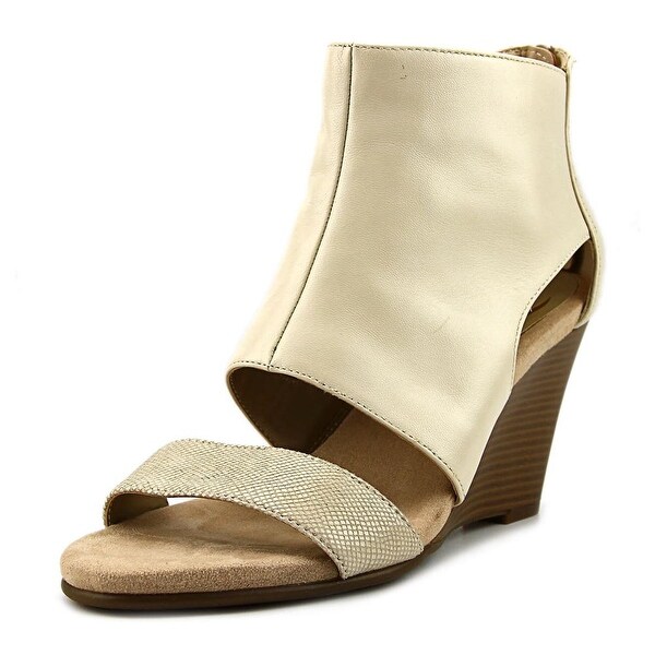 Aerosoles High Gloss Women Open Toe Leather Ivory Wedge Sandal