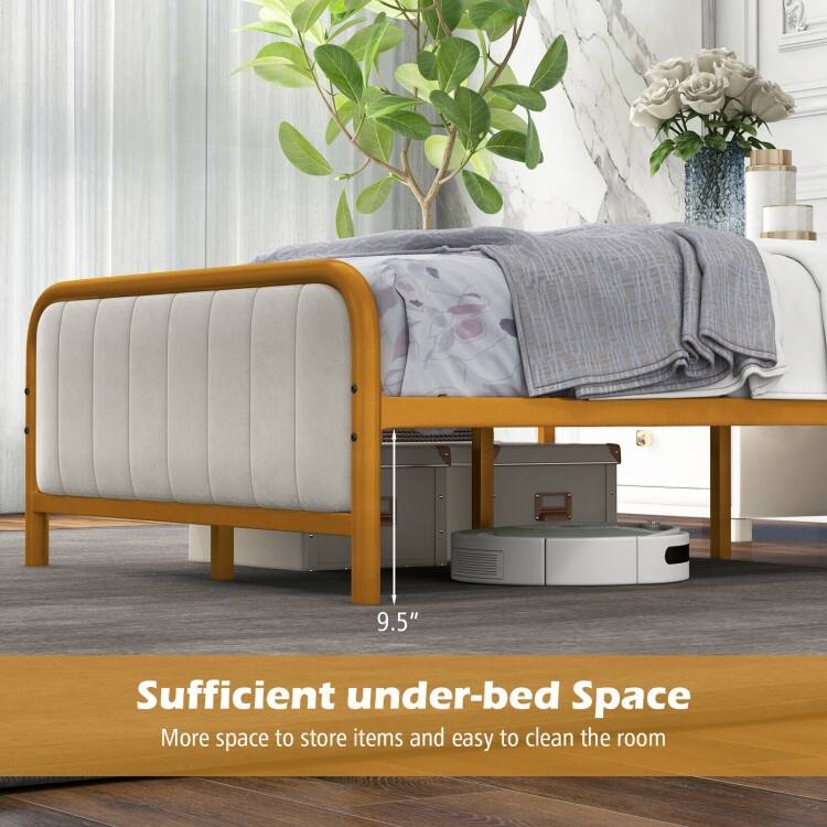 Upholstered Gold Platform Bed Frame with Velvet Headboard