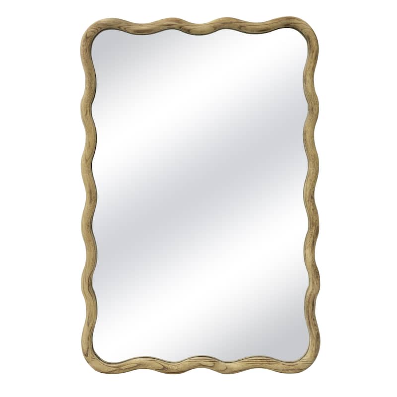 Scalloped Wood Frame Rectangle Wavy Wall Mirror