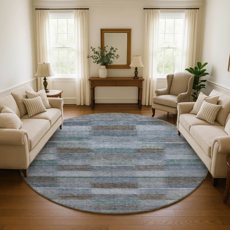 Premium Washable Super Soft Geo Stripe Mayfield Rug - Blue - 8' x 8'