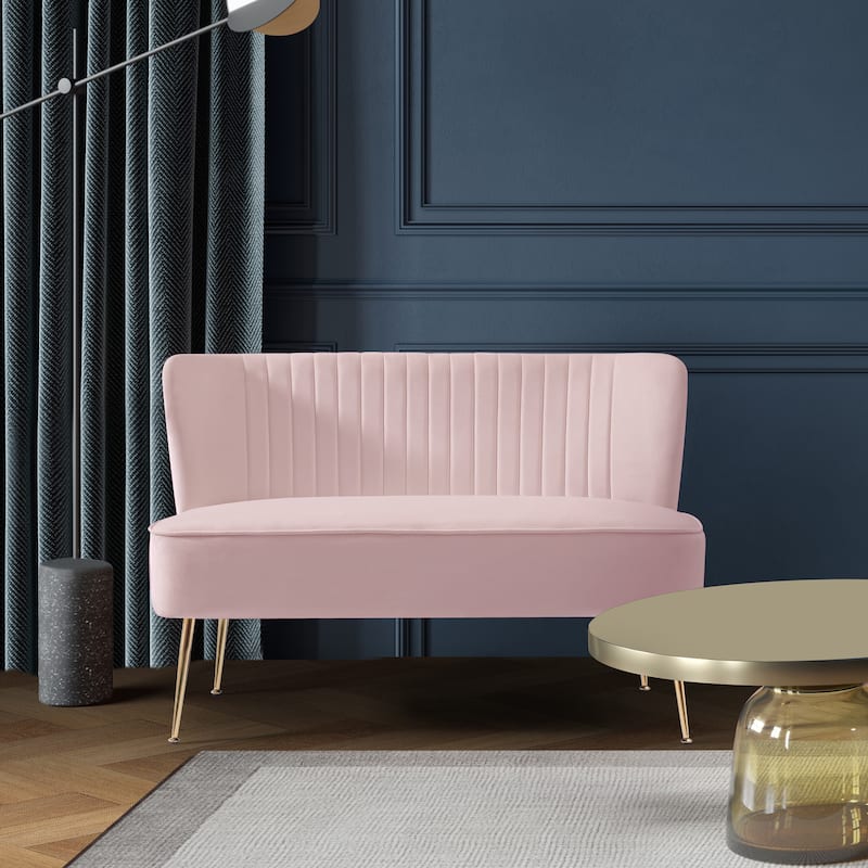 Farrah Upholstered Velvet Polyester 46" Wide Loveseat - Armless/ Scalloped Back - Pink