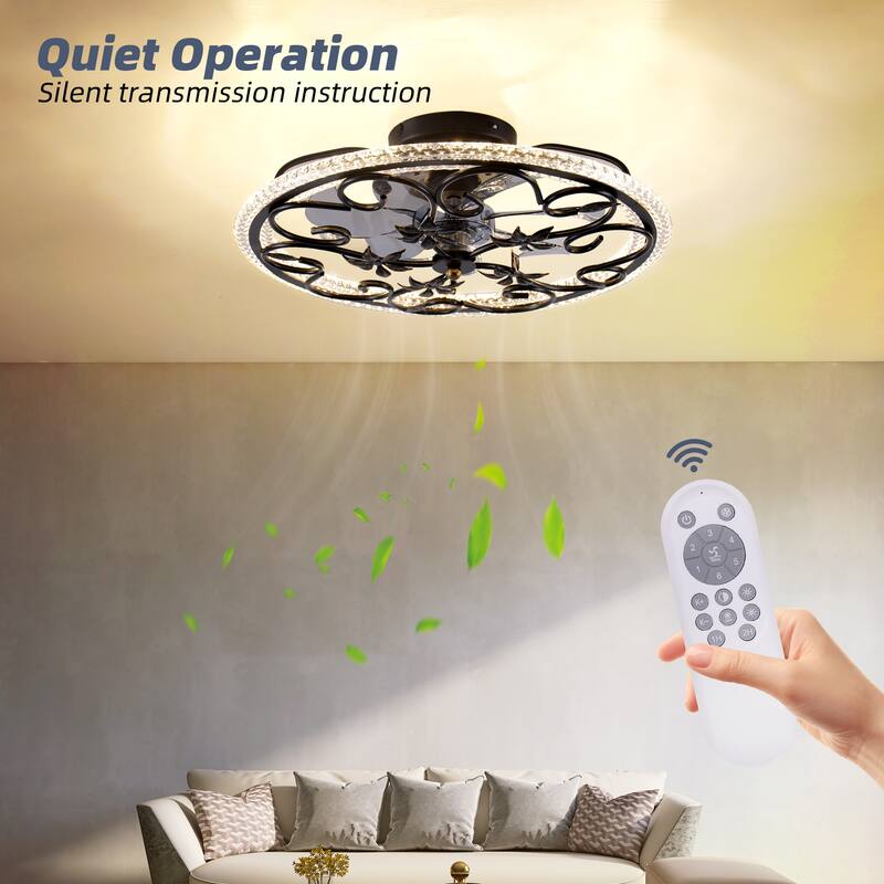 20 in. Flush Mount Caged Indoor Ceiling Fan with Dimmer LED Light and Reversible DC Motor