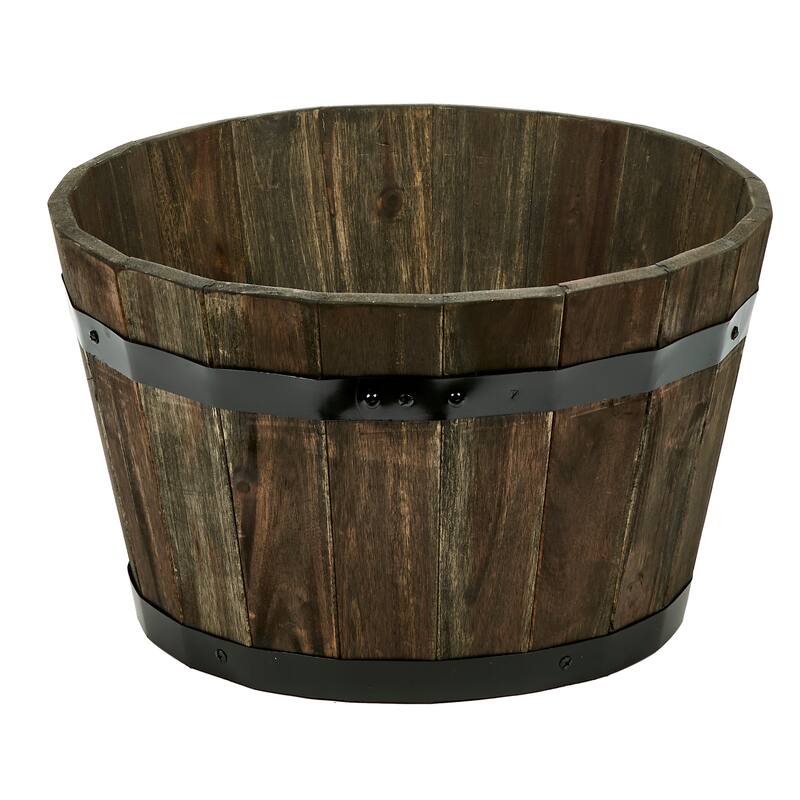 9" Nested Wood Barrel Planter with Brown Oil - 9