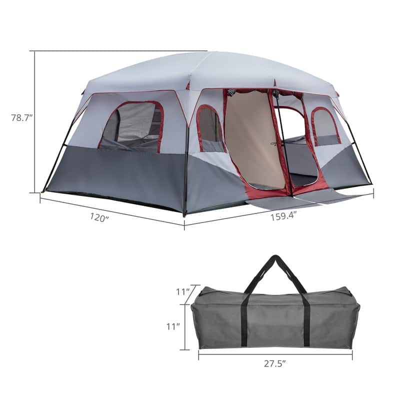 10 Person 2 Room Huge Tent with Storage Pockets for Family Camping Tent
