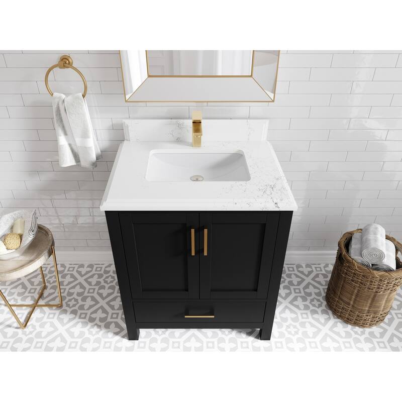 Willow Collections 30 in. W x 22 in. D Malibu Single Sink Bathroom Vanity with Countertop - 1.5" Empira White - Black