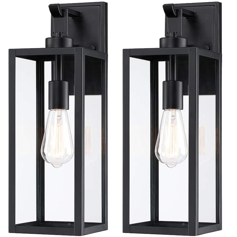 2 Pack 1-Light Matte Black Modern Outdoor Wall Lantern - 5.93"Wx7.84"Dx17.97"H