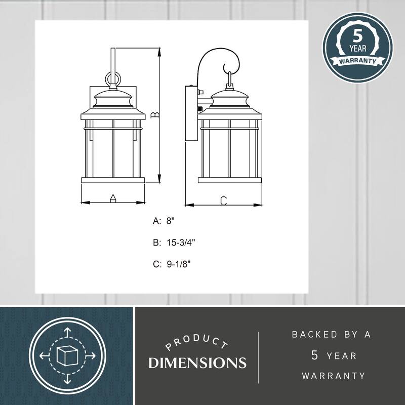 Melbourne 1 Light LED Dusk to Dawn Bronze Coastal Outdoor Wall Lantern Clear Glass - 8-in W x 15.75-in H x 9.25-in D