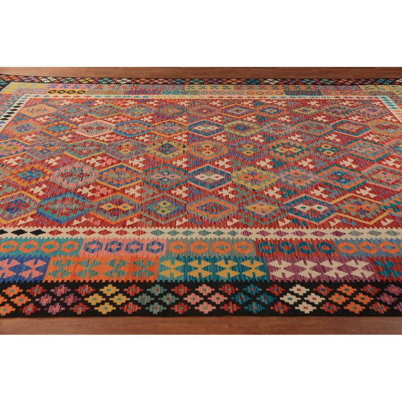 South Western Style Kilim Oriental Area Rug Flatweave Wool Carpet - 9'9" x 13'3"