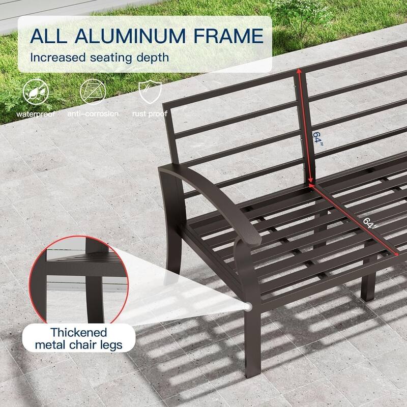 Kullavik Aluminum Outdoor Patio Sectional Sofa Set with Swivel Rocking Chairs and Coffee Table