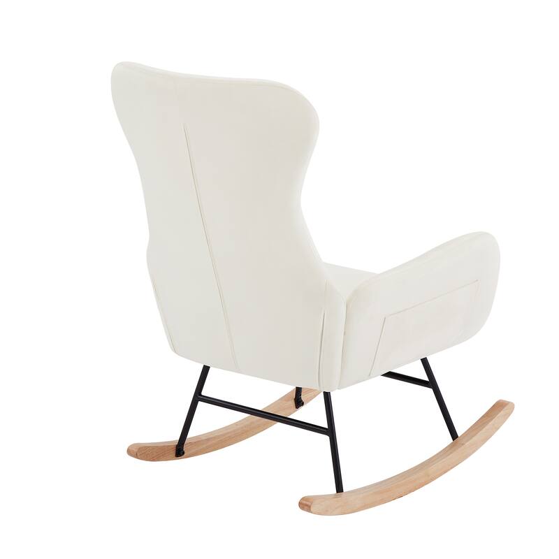 Teddy Fabric Rocking Chair with Pockets: Off-White Teddy Fabric, Comfortable Nursery Furniture