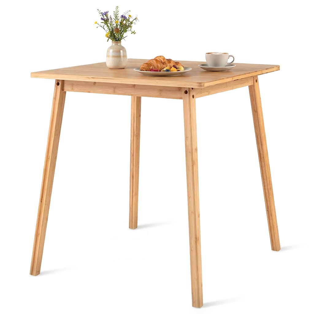 Gymax 27.5'' Square Bamboo Dining Table for 2-4 People Dinner Table