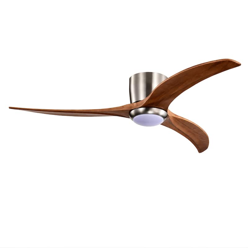 52" Flush Mount Ceiling Fan Solid Wood Blades Ceiling Fan With Light With Remote Control,Noiseless Reversible Motor,6 Speed