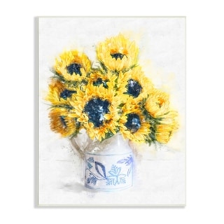 Stupell Country Inspired Sunflower Bouquet Blue Pattern Vase Wood Wall ...